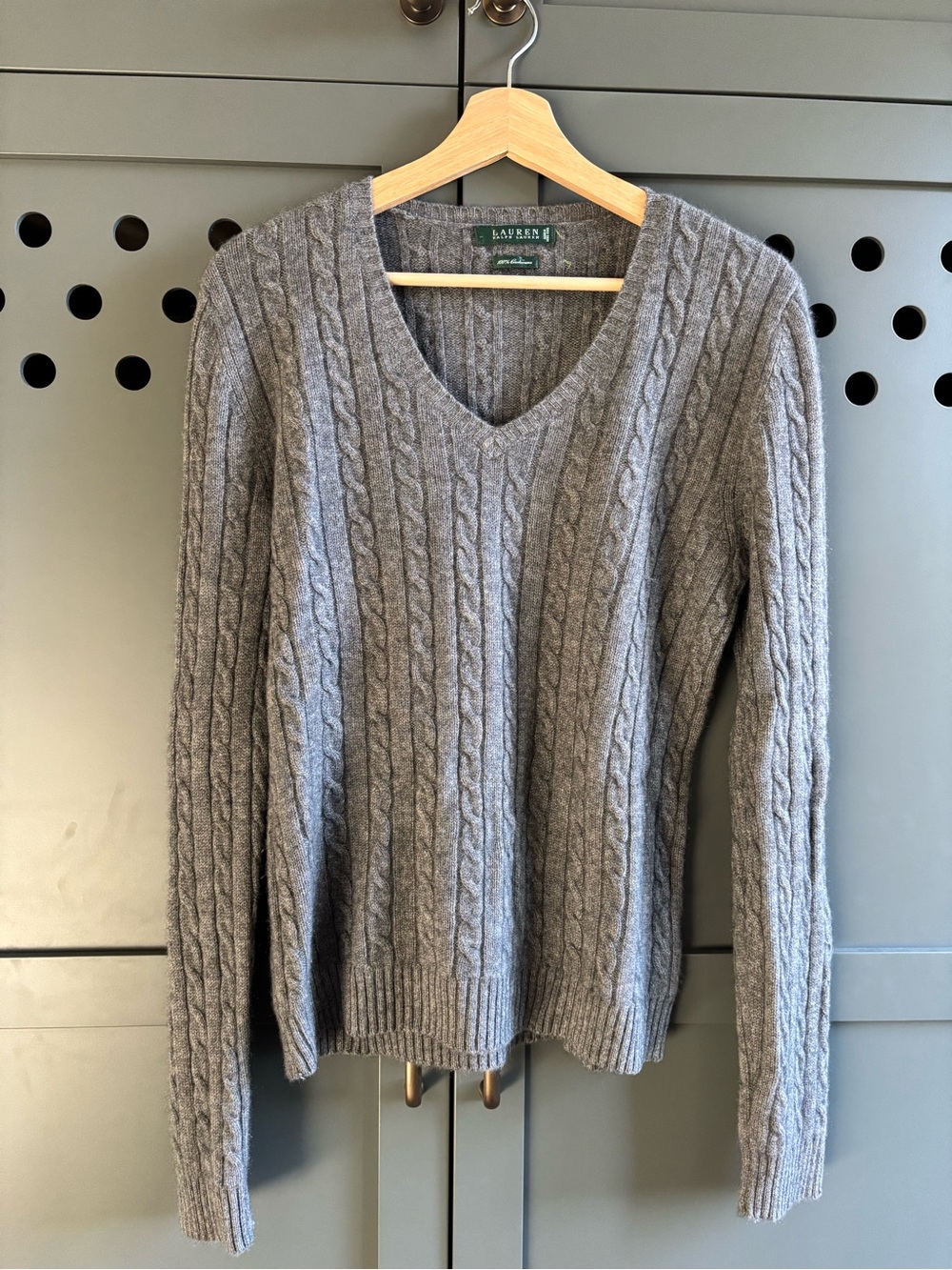 Ralph Lauren Cashmere Cable Knit V Neck Sweater